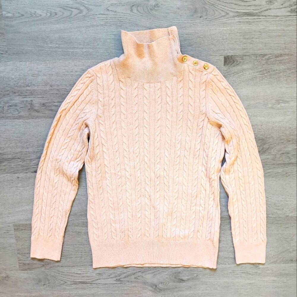 Talbots Women's Long Sleeve Pullover Turtleneck Button Detail Sweater Medium M